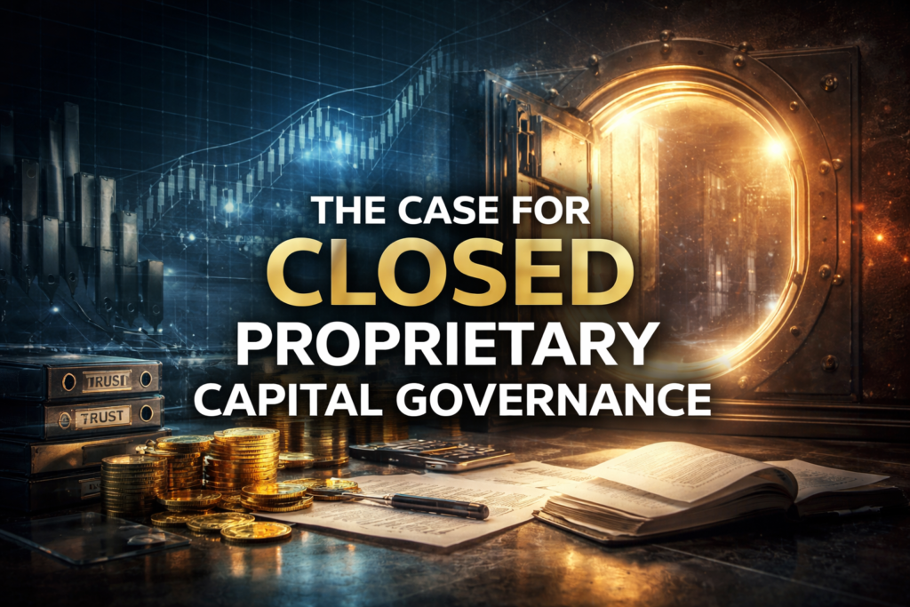 Explore why GFE and GAI believe closed proprietary capital governance is essential for serious trading institutions built on structure, reserves, ring-fenced capital, and internal compounding.